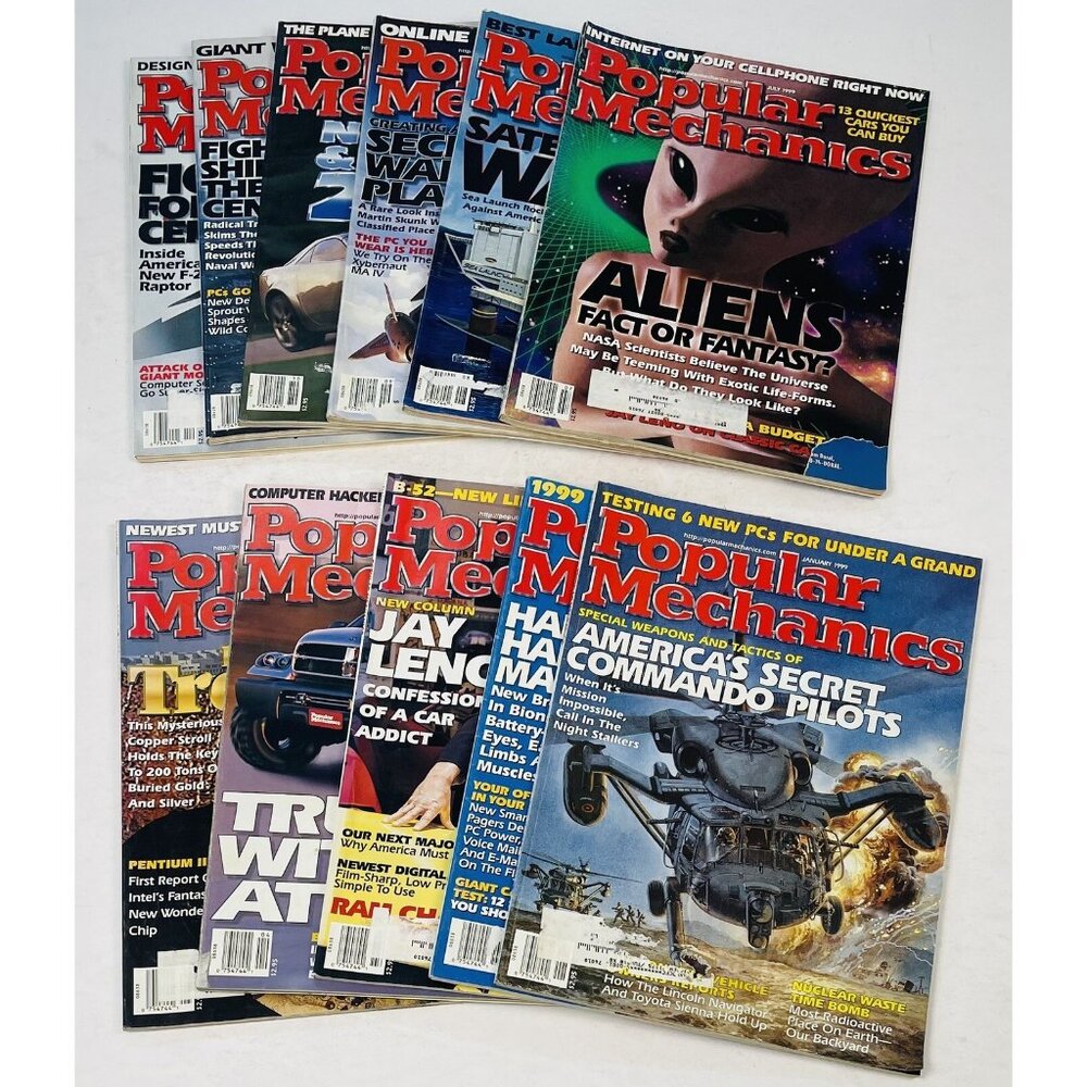 11 Issues 1999 (Missing June) POPULAR MECHANICS Magazine Aliens Bionics Jay Leno